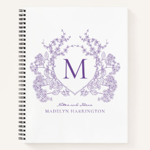 Classic Purple Violet Floral Crest Monogram Notebook