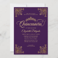 Classic Purple Violet Gold Frame Tiara Quinceanera