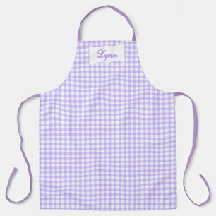Classic Purple & White Gingham Personalized Name Apron