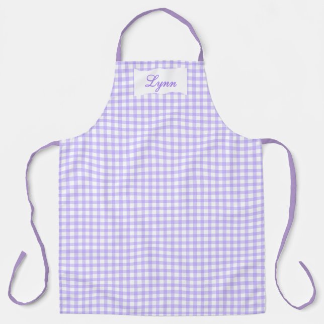 Classic Purple & White Gingham | Personalized Name Apron (Front)