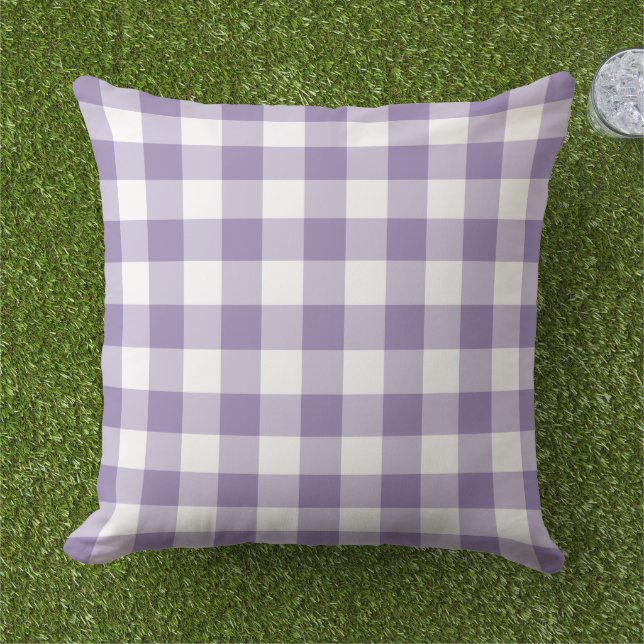 Classic Purple White Gingham Plaid Check Cushion (Grass)