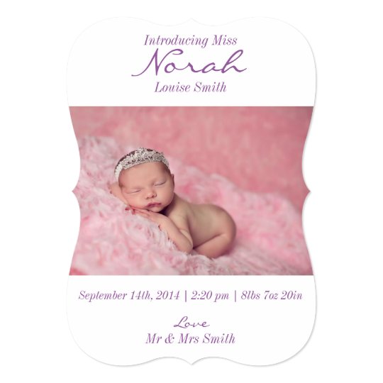 Classic Purple&White Polka Dot Birth Announcement