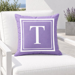 Classic Purple White Square Frame Monogram Cushion