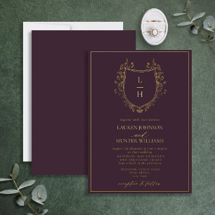Classic Purple Wildflower Monogram Crest Wedding