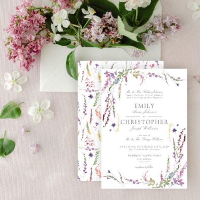 Classic Purple Wildflower Wedding Invitation (Creator Uploaded)
