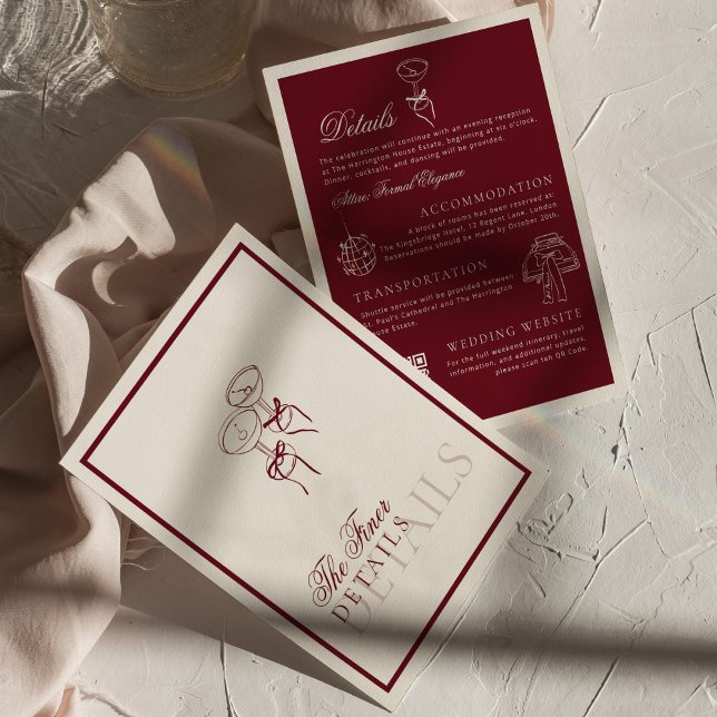 Classic QR Code Wedding Details Deep Red Old Money Enclosure Card (Creator Uploaded)