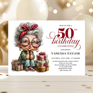 Classic Quirky Woman 50th Birthday Whimsical Invitation