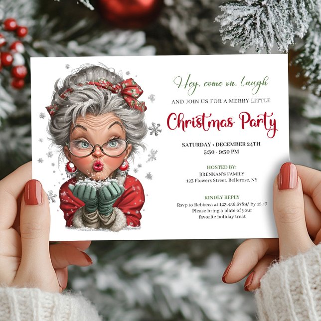 Classic Quirky Woman Comic Christmas Humor Style  Invitation (Classic Quirky Woman Comic Christmas Humor Style Invitation

)