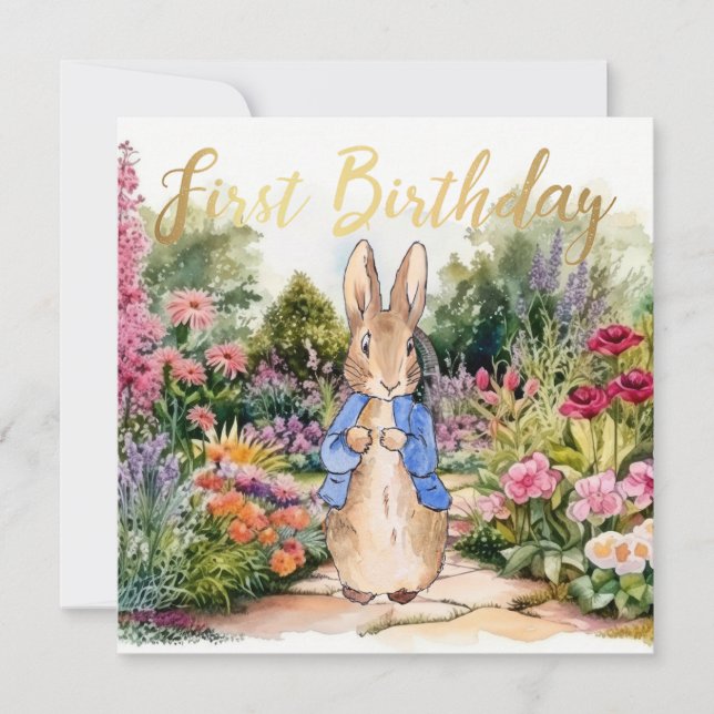 Classic Rabbit 1st Birthday Invitation (Front)