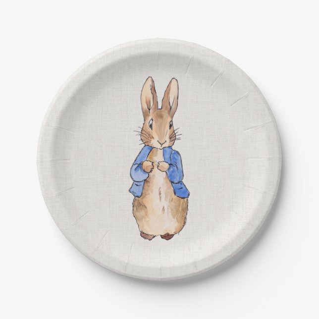 Classic Rabbit beige linen texture Paper Plate (Front)