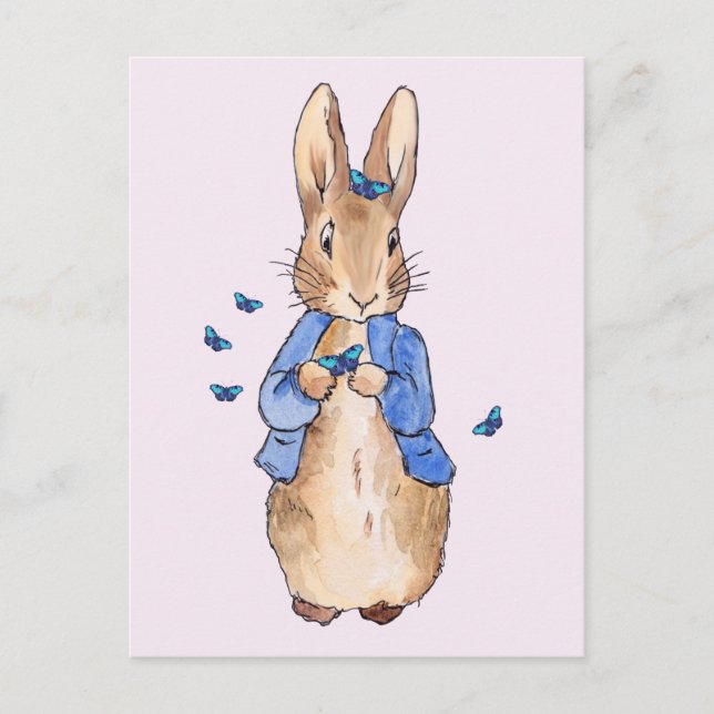Classic Rabbit blue butterflies Postcard (Front)