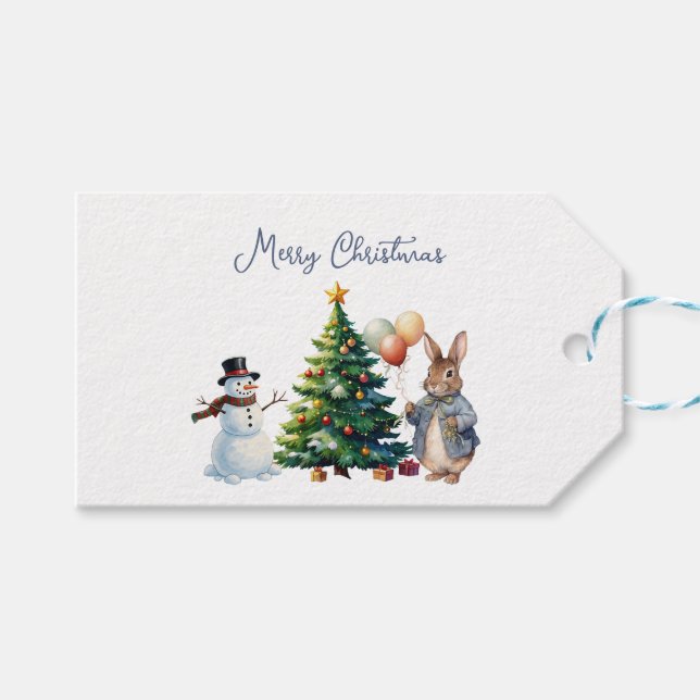 Classic Rabbit Christmas tree Gift Tags (Front (Horizontal))