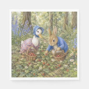 Classic Rabbit & Duck gathering wild strawberries Napkin
