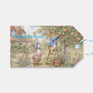 Classic Rabbit Duck picking apples Happy birthday Gift Tags