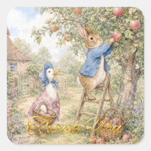 Classic Rabbit Duck picking apples Square Sticker