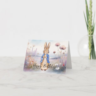 Classic Rabbit field of wildflowers Happy birthday Card