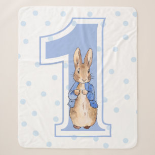 Classic Rabbit First Birthday Number One Sherpa Blanket