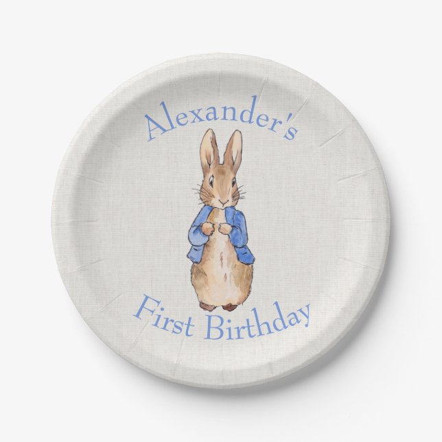 Classic Rabbit First Birthday Paper Plate (Front)