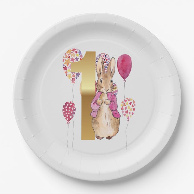 Classic Rabbit First Birthday Paper Plate (Front)