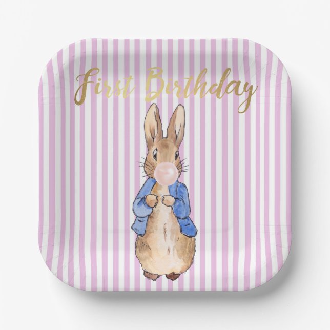 Classic Rabbit First Birthday Paper Plate (Front)