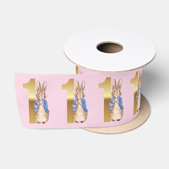 Classic rabbit first birthday  satin ribbon (Spool)