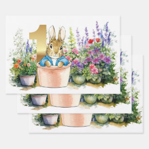 Classic Rabbit First birthday Wrapping Paper Sheet