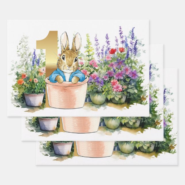 Classic Rabbit First birthday Wrapping Paper Sheet (Set)