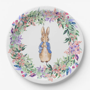 Classic rabbit floral leafy wreath paper plate