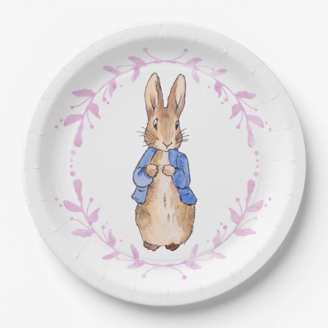 Classic rabbit floral leafy wreath paper plate (Front)