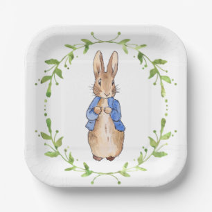Classic rabbit floral leafy wreath paper plate