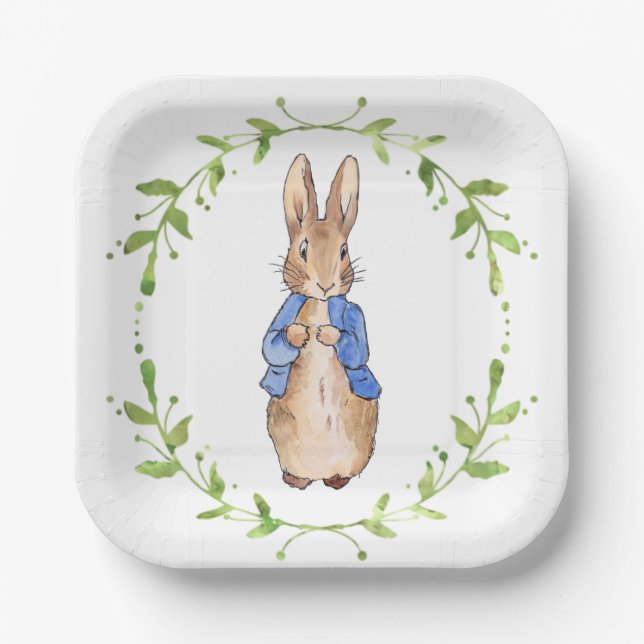 Classic rabbit floral leafy wreath paper plate (Front)
