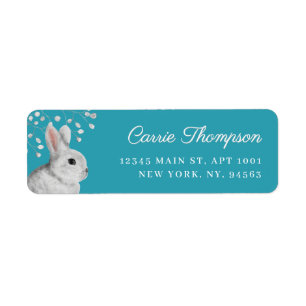 Classic Rabbit & Florals Robin's Blue Address Return Address Label
