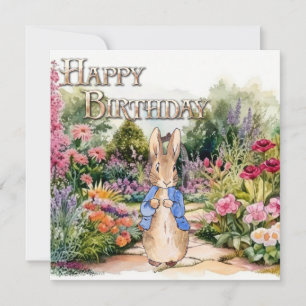 Classic Rabbit garden Happy Birthday Card