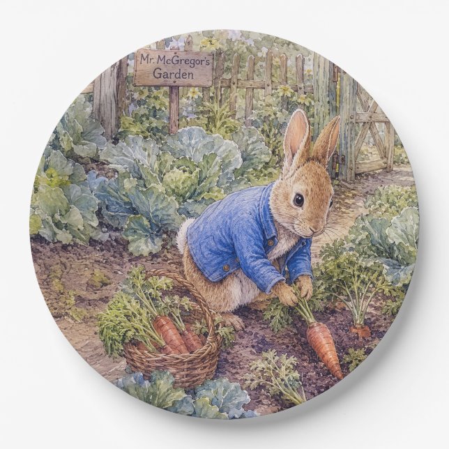 Classic Rabbit Gathering Carrots Paper Plate (Front)