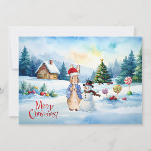 Classic rabbit Ginger bread house Holiday Card