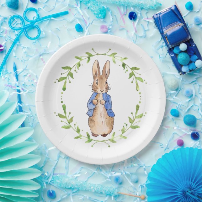 Classic Rabbit green wreath Paper Plate (Party)
