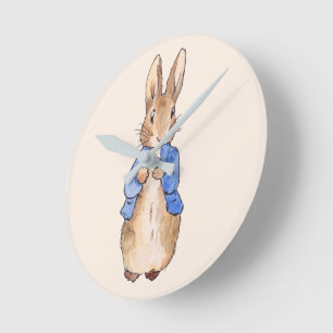 Classic Rabbit in a blue jacket Round Clock
