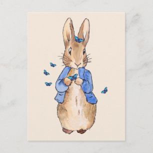 Classic rabbit in a blue jacket with blue butterfl postcard