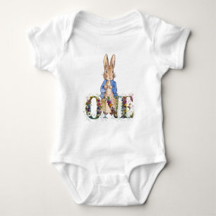 Classic Rabbit in blue jacket First Birthday Baby Bodysuit