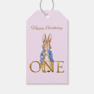 Classic Rabbit in blue jacket First Birthday Gift Tags