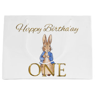 Classic Rabbit in blue jacket First Birthday Large Gift Bag