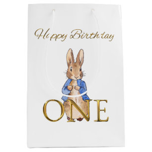 Classic Rabbit in blue jacket First Birthday Medium Gift Bag
