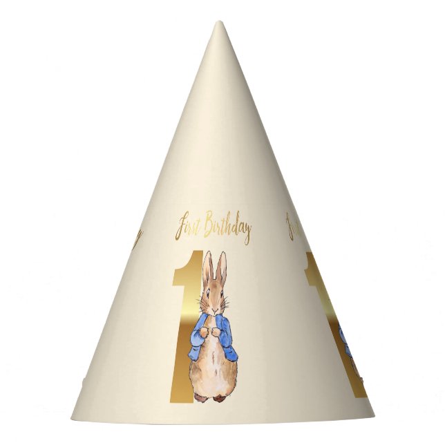Classic Rabbit in blue jacket First birthday Party Hat (Front)