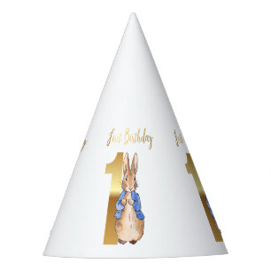 Classic Rabbit in blue jacket First birthday Party Hat