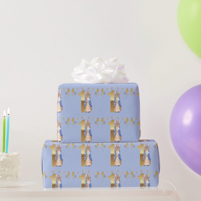 Classic Rabbit in blue jacket First Birthday Wrapping Paper (Party Gifts)