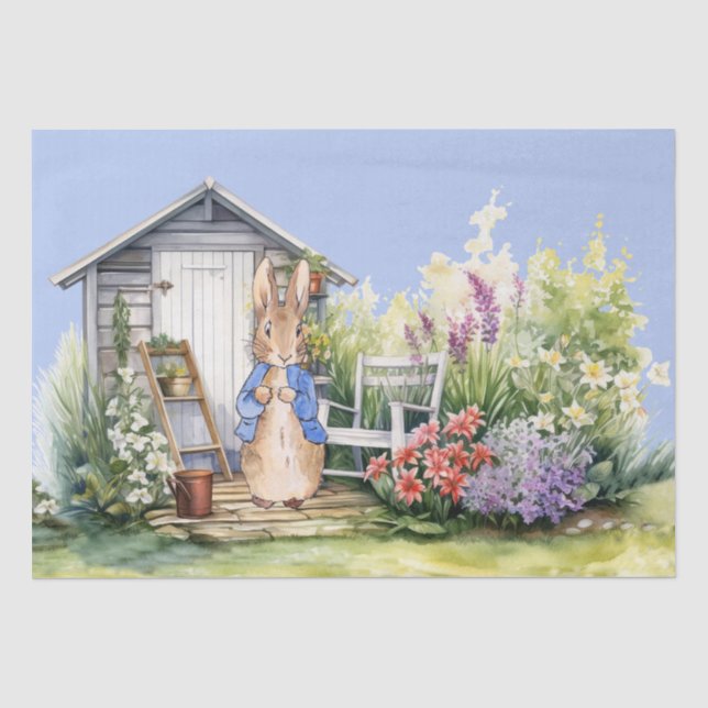 Classic rabbit in blue jacket Garden Shed Tissue Paper (Front)
