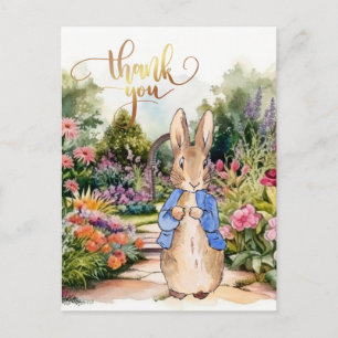 Classic Rabbit in garden Thank you Postcard