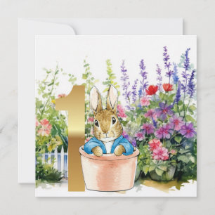 Classic Rabbit in Pot First birthday Invitation