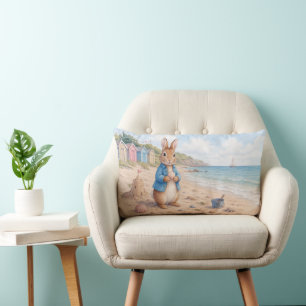 Classic Rabbit on a sandy beach Lumbar Cushion