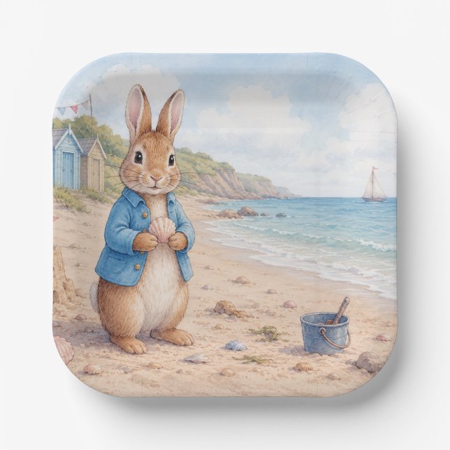 Classic Rabbit on a sandy beach Paper Plate (Front)